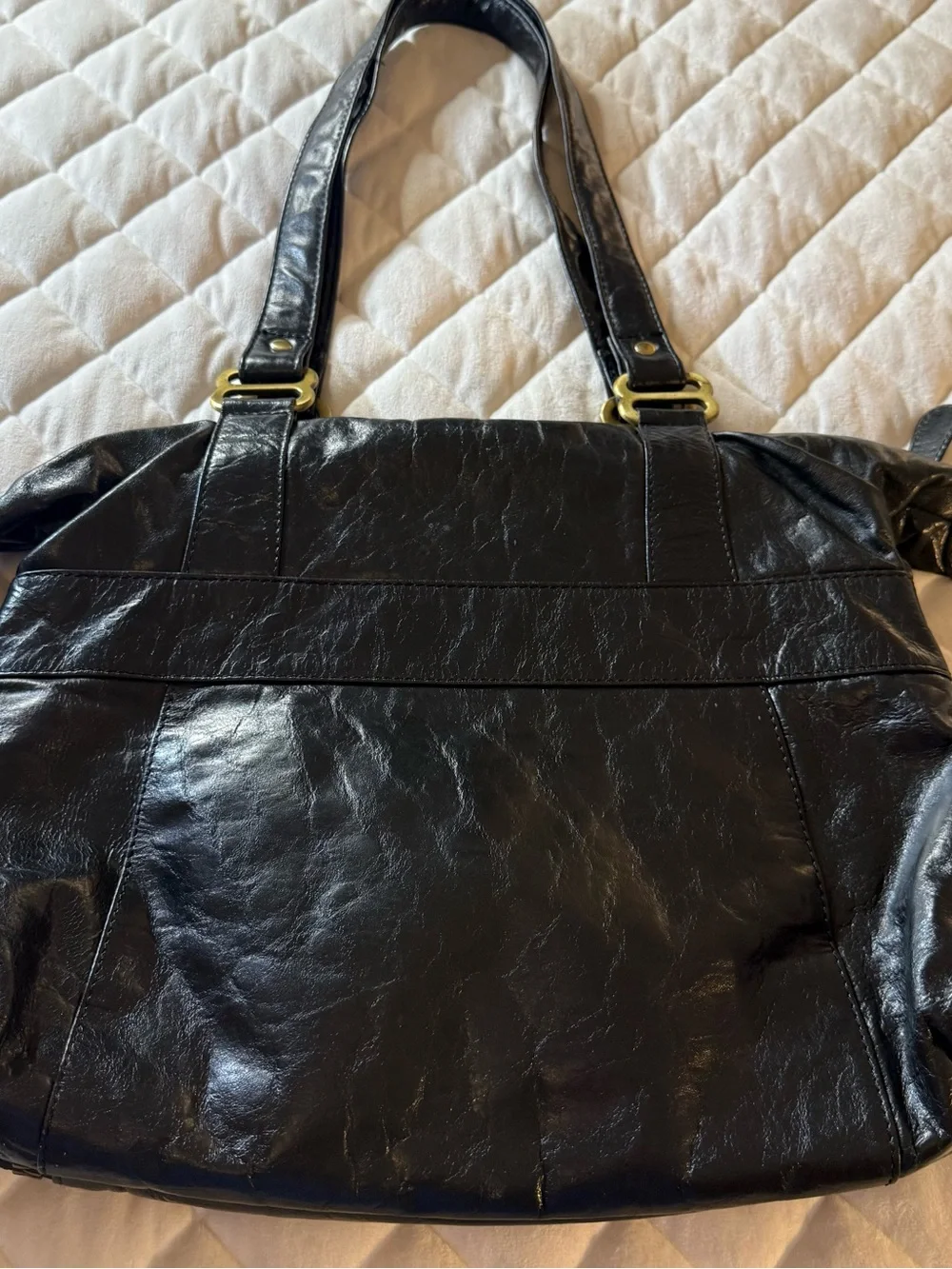 Latico Leathers Black Full Grain Leather East West Hobo Shoulder Bag Vintage
